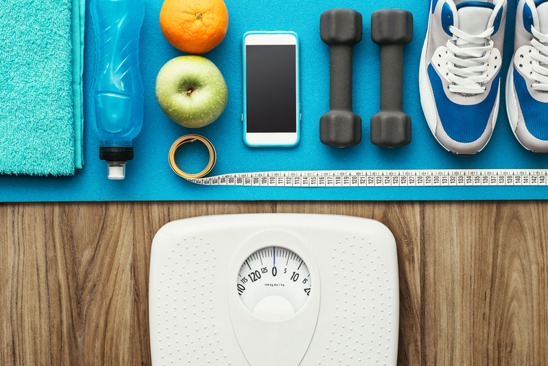 scale and workout equipment