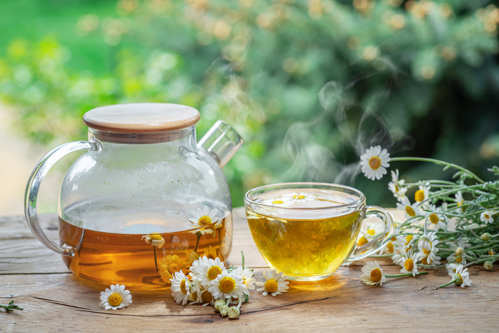 chamomile tea and flowers