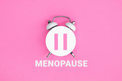 alarm clock with pause icon and word menopause underneath